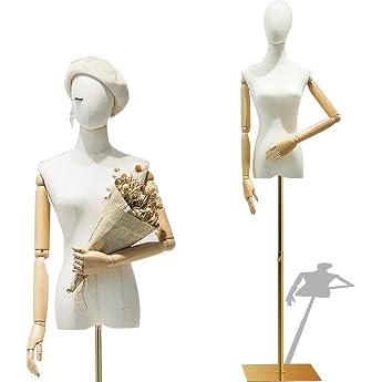 HIYOUGO Schaufensterpuppe Weiblich Schneiderpuppe mit goldenem Sockel Schneiderb ste mit Verstellbarer H he Damenb ste Mannequin Kleiderpuppe Torso Weibliche B ste Kleid Ausstellungsstand