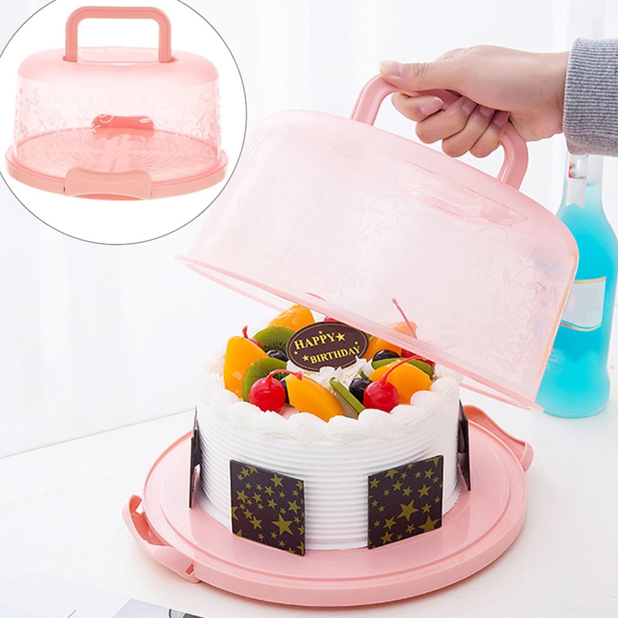 Pp Material Cake Box Portable Cake Carrier Round Cake Carrier Reusable for Camping