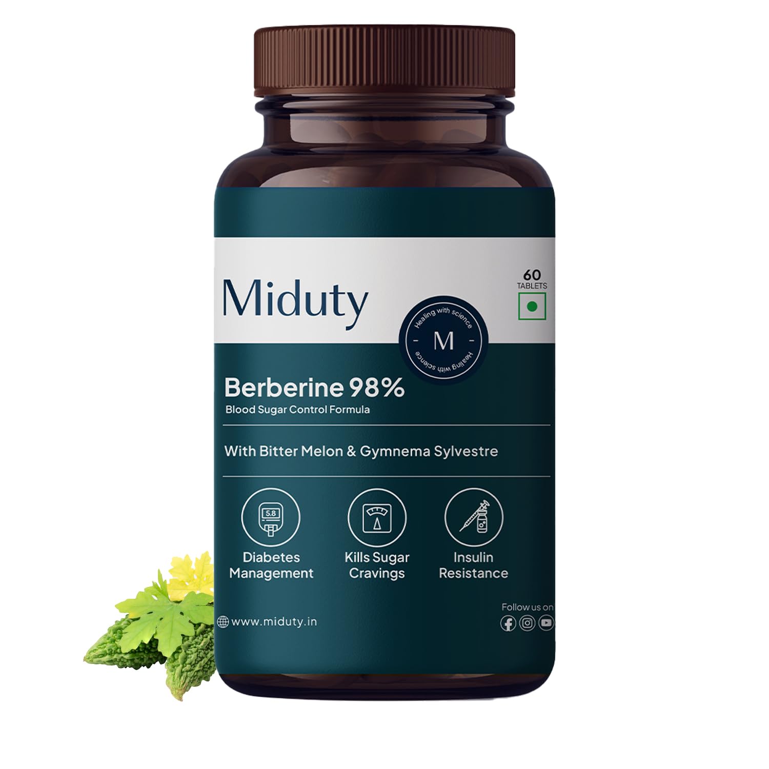 Miduty by Palak Notes Berberine HCL Triple Benefits of Blood Sugar Control, Vitamins, Minerals - Diabetic and Pre-Diabetic Care - Stop Sugar Cravings - Lower Blood Sugar levels - 60 Tablets (B09CLCBVSW) Amazon Price History, Amazon Price Tracker