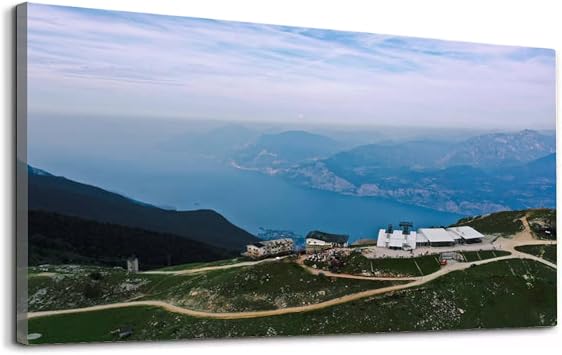 Wibinuki Canvas Wall Art Monte Baldo overlook to lake Garda in Italy for Living Room Bedroom Bathroom Home Decor Ready to Hang 24"x12"
