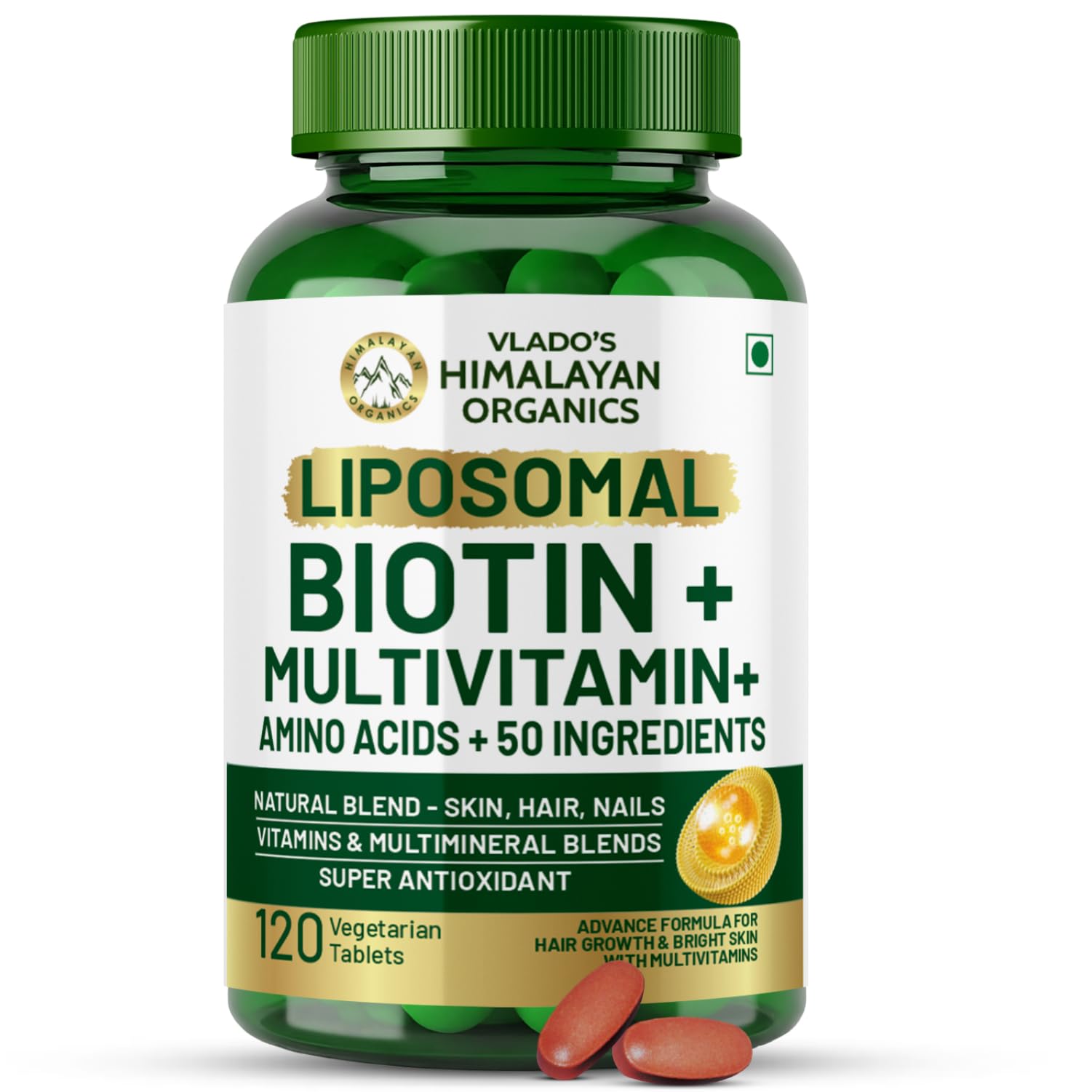 Vlado’s Himalayan Organic Biotin 10000 MCG Supplement For Men And Women With Amino Acids+Multivitamin+Multimineral For Healthy Hair, Skin & Nails -120 Vegetarian Tablets