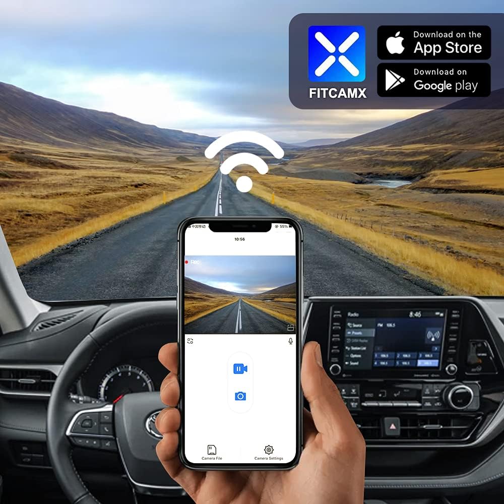 Fitcamx 4K Dash Cam Suitable for Toyota Highlander 2020-2026 & Highlander Hybrid (Gen4/UX70), OEM Factory Look, UHD 2160P Video, Built-in WiFi & APP, Loop Recording, G-Sensor, Plug & Play, 64GB Card