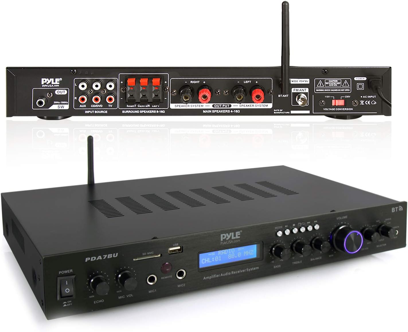 Ampli Karaoké Bluetooth Pyle 500W - Avec Micro, Radio FM, USB Et Écho - Idéal Pour Soirées
