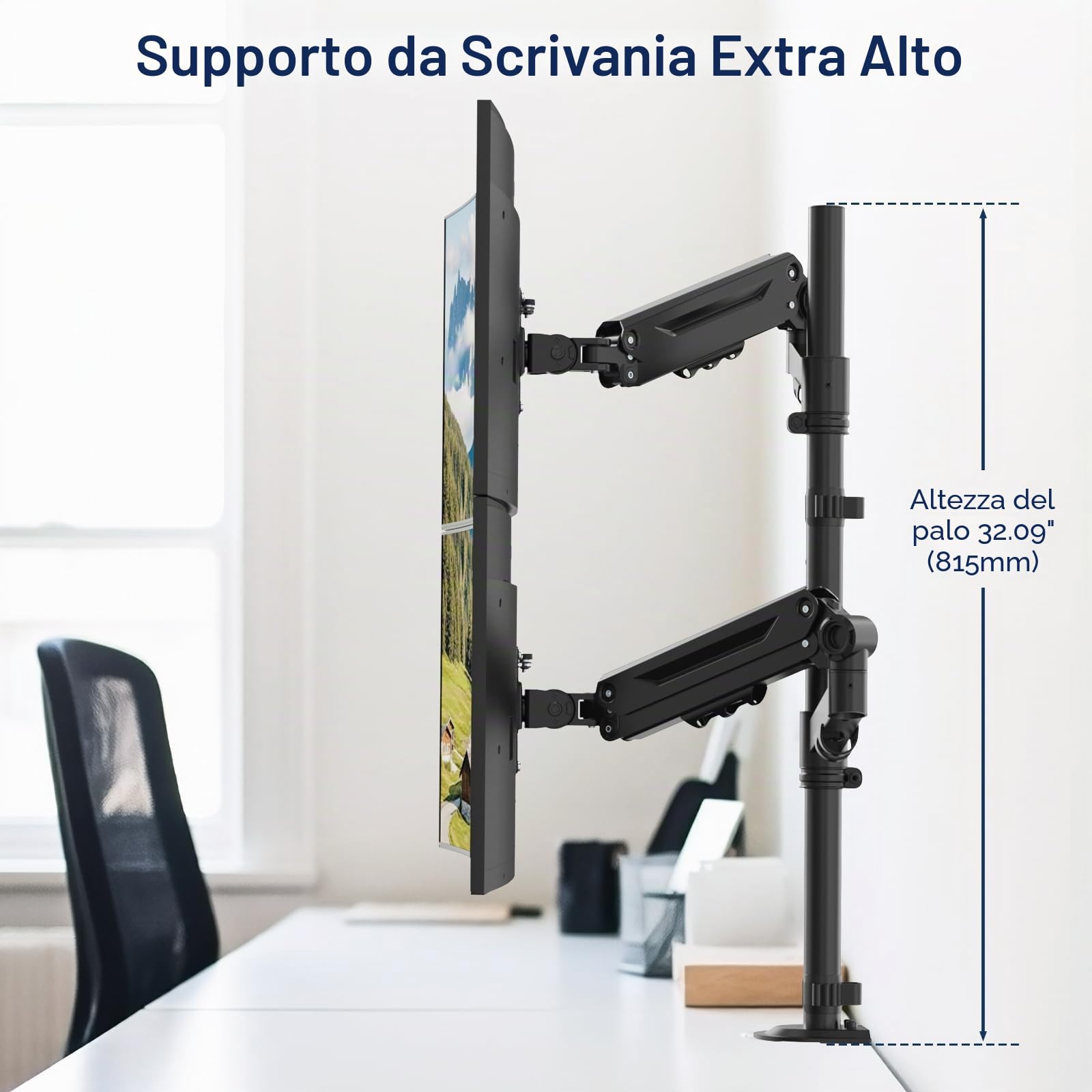 Supporto per monitor impilato, per schermi da 17 a 40 pollici, 12 kg per braccio | Supporto per monitor verticale extra alto, completamente regolabile, VESA 75/100 mm