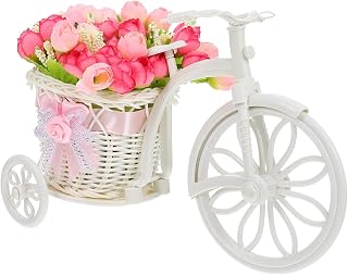GAROZATION Soporte para Plantas Artificiales Forma De Bicicleta Estante Decorativo para Flores Adorno para Hogar y Jardín Organizer De Mesa Color Rosa