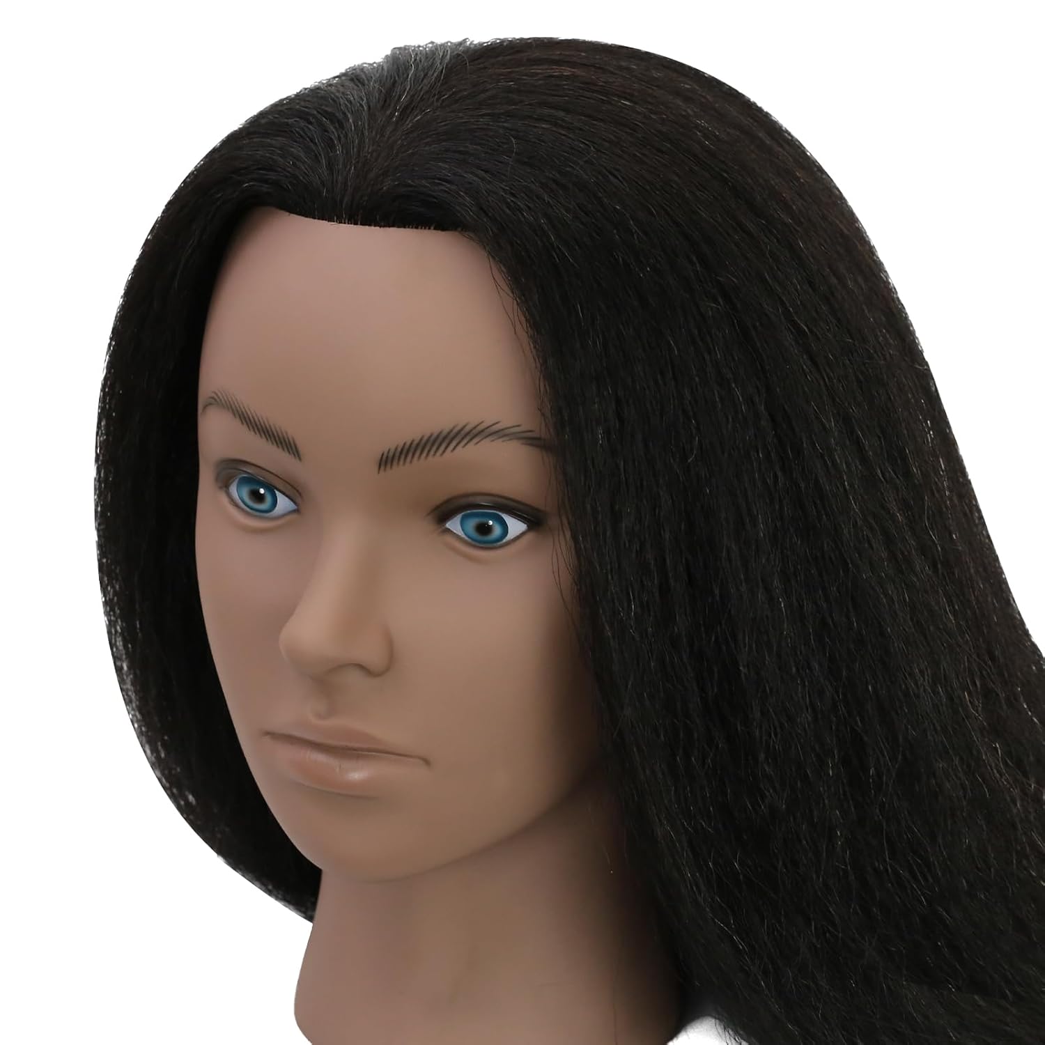 18" Mannequin Head Human Hair 100% Real Human Hair Mannequin Head Cosmetology Makeup Doll Training Head With Table Clamp Stand for Curling, Cutting Dyeing & Hairdresser School Training DUM1B#