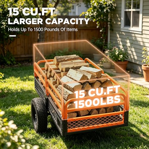 Real Relax ATV Dump Trailer, 1500 Lbs 15 Cubic Feet Tow Behind Dump Cart, Heavy Duty Steel Yard Garden Trailer with Removable Sides, Universal Hitch, Fits Lawn Mower, Tractor, ATV, UTV by Real Relax - Used condition - Image 3