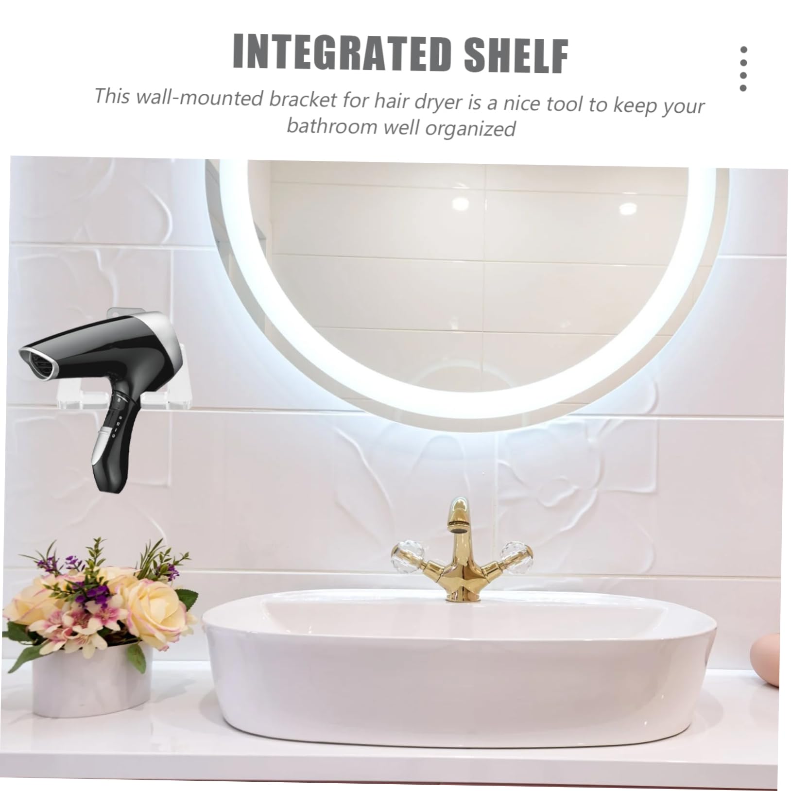 TOPBATHY 3pezzi Supporto Per Asciugacapelli Da Bagno Mensola Murale Per Asciugacapelli Design Moderno e Resistente Per Spazi Ridotti e Bagni Eleganti