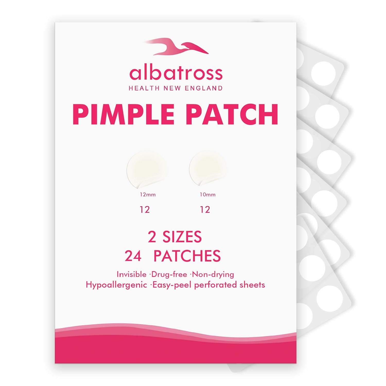 Albatross Health New England Invisible Pimple Patches for Face 2 Sizes 24 Counts Hydrocolloid Acne Patches