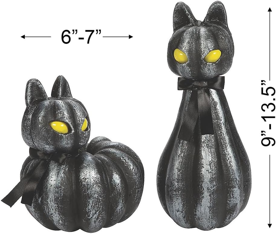 Pumpkin Black Cat Light-Up Halloween Decorations - Home Decor - 2 Pieces - Mantle, Fireplace and Tabletop Decor for Halloween