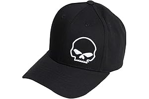 Fitted Harley Davidson Hats for Men: The Crooked Skull Curved Bill Stretch Fit Baseball Cap