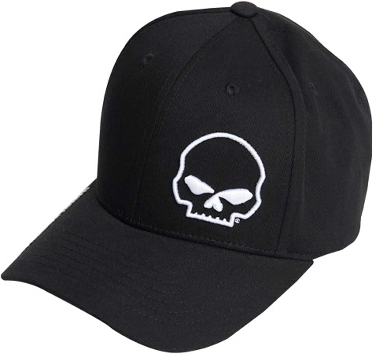 Men's Crooked Skull Curved Bill Stretch Fit Baseball Cap - Black