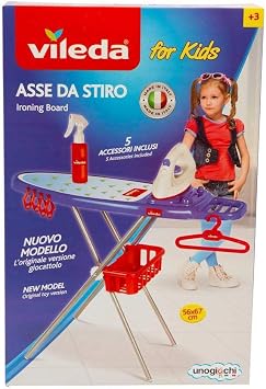 Vileda, VLE03 7-Piece Ironing Board, Ironing Board, Basket, Hanger, 3 Clothespins, Vileda Reproduction Products, Toys for Children from 3 Years, VLE03