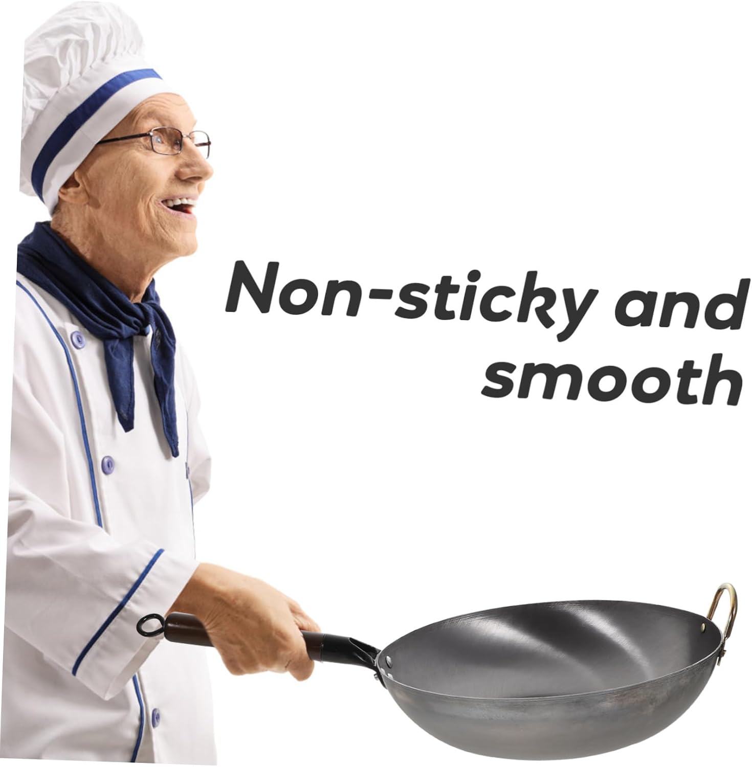Cabilock Cooking Wok Frying Pan Flat Bottom Iron Wok Handle Non-stick for Easy Cleaning Suitable for Induction Electric and Gas Stoves