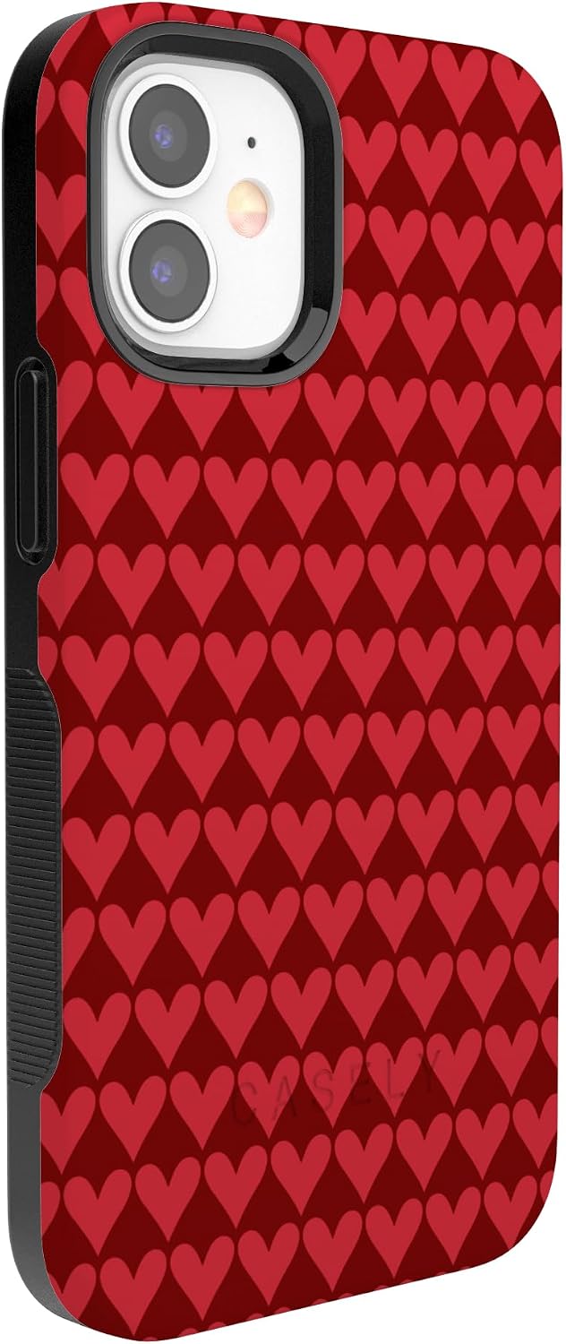 Casely iPhone 12 Mini Case | Crazy in Love | Red Hearts | Bold Protective Design | MagSafe Compatible Design