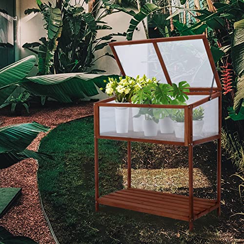 Kahoo Wooden Greenhouse With Shelf Poratble Cold Frame For Home Decor Patio Balcony Garden Backyard Farmhouse Flower #TOP7