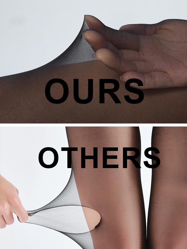 CozyWow 40D Sheer Tights for Women, Durable Control Top Pantyhose, High Waist Stockings with Reinforced Toe 2Black-XL - Image 3