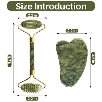shenghang Emerald Facial Roller Massager Anti-Wrinkle and Relieve Edema Facial ridged Roller Natural Xiuyan Jade rejuvenates the Skin (Green)