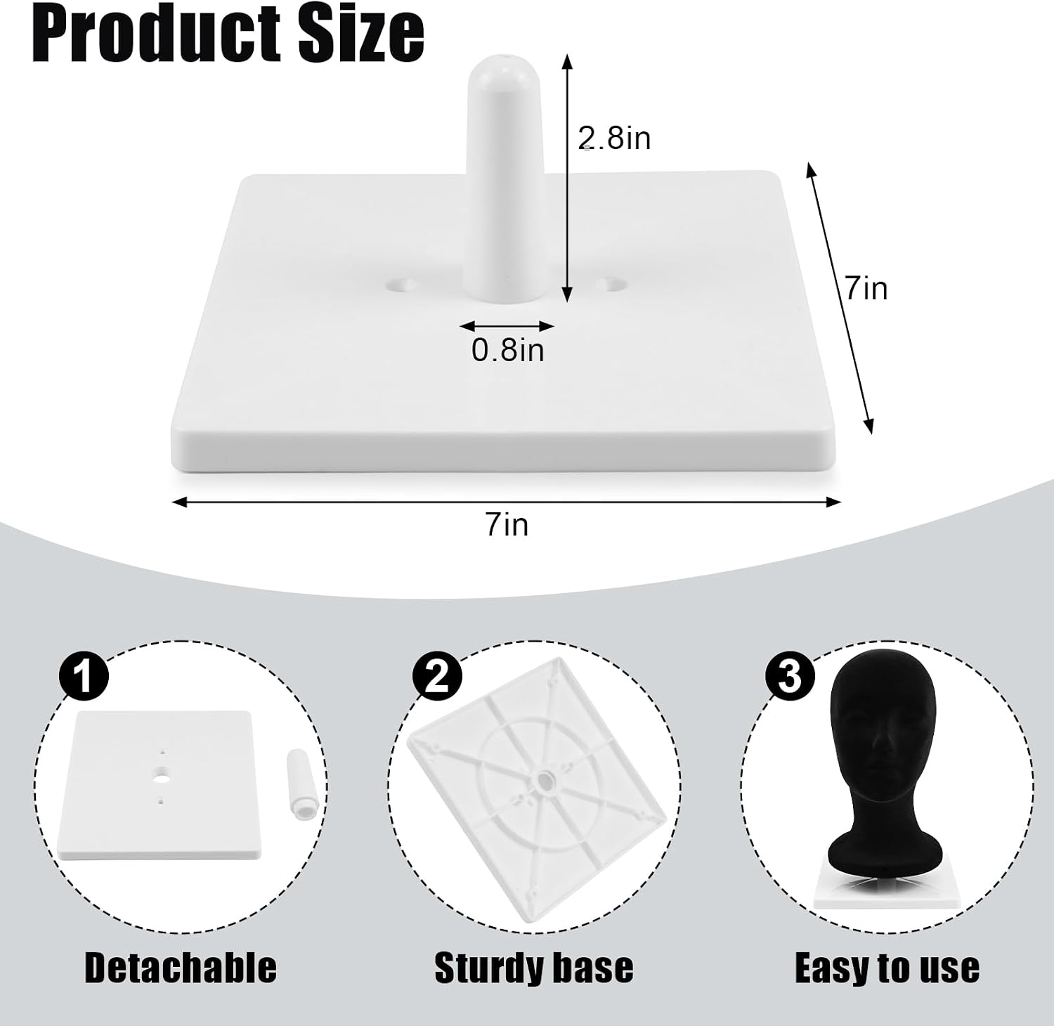 1 Pcs Foam Mannequin Wig Head Stand – Non-Topple Cosmetology Manikin Head Holder with Plastic Square Base for Tabletop Display – Foam Mannequin Head Not Included