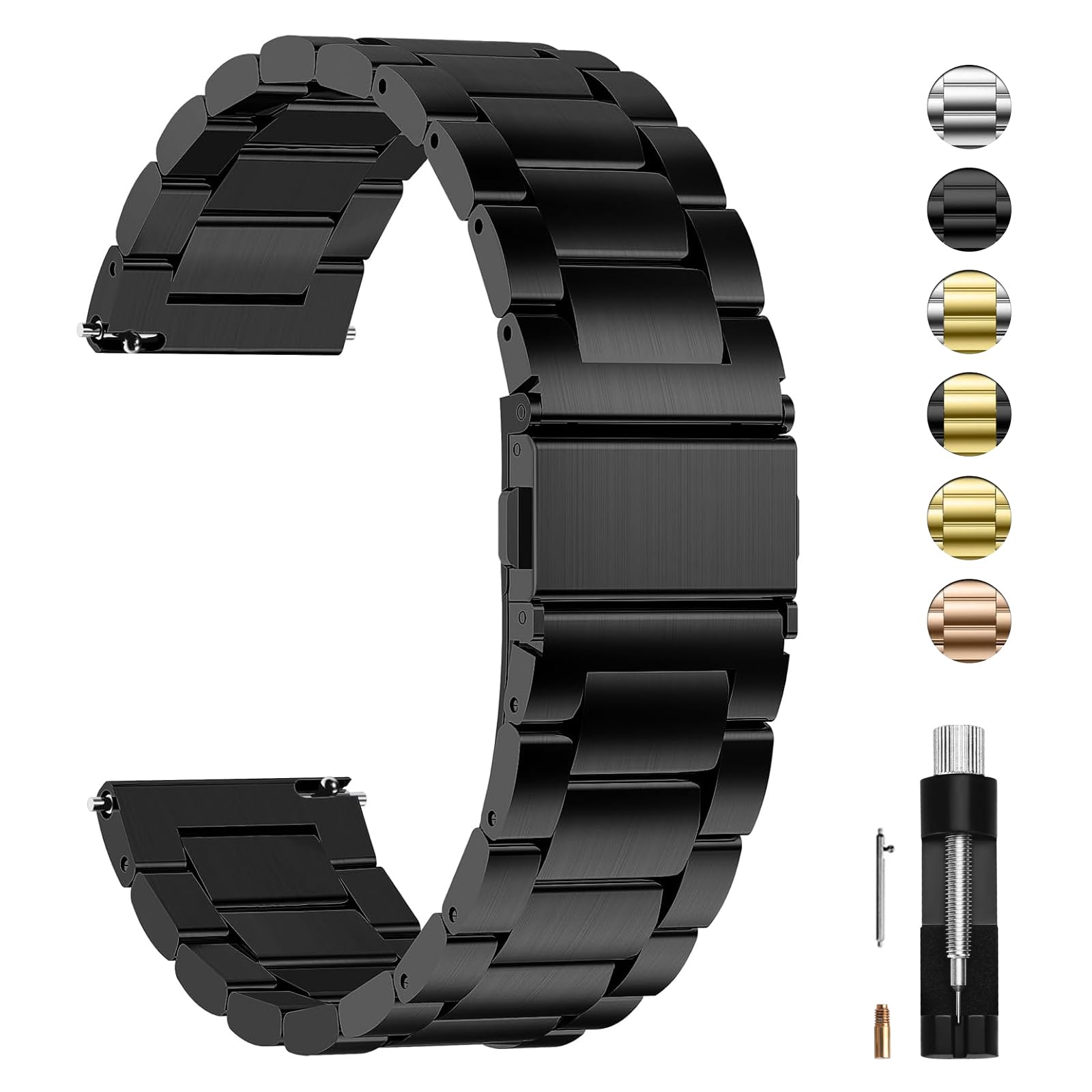 Fullmosa Fullmosa 16/18/19/20/21/22/23/24mm Quick Release Watch Band for Garmin | With Spring Bars & Link Removal Tool,Strap for Vivoactive 4 45mm,Garmin Venu 4(45mm)/Venu 3，Samsung Galaxy 3 45mm Black
