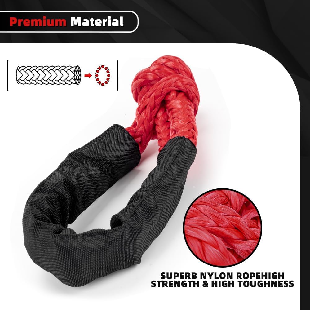 BARTOO Winch Snatch 66000 LB Recovery Ring with 2 PCS Soft Shackle 1/2" X 22 Inch Winch Rope, for ATV UTV SUV Truck Off-Road Vehicle Recovery Accessories, Red