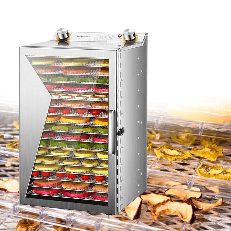 WEIMILOR Deshidratador de Alimentos de Acero Inoxidable de 12/18 bandejas, con Temperatura Ajustable de 30 a 90 °C y Temporizador Digital (0-24 h), para Frutas, Pescado, Verduras, Carne,18Layers