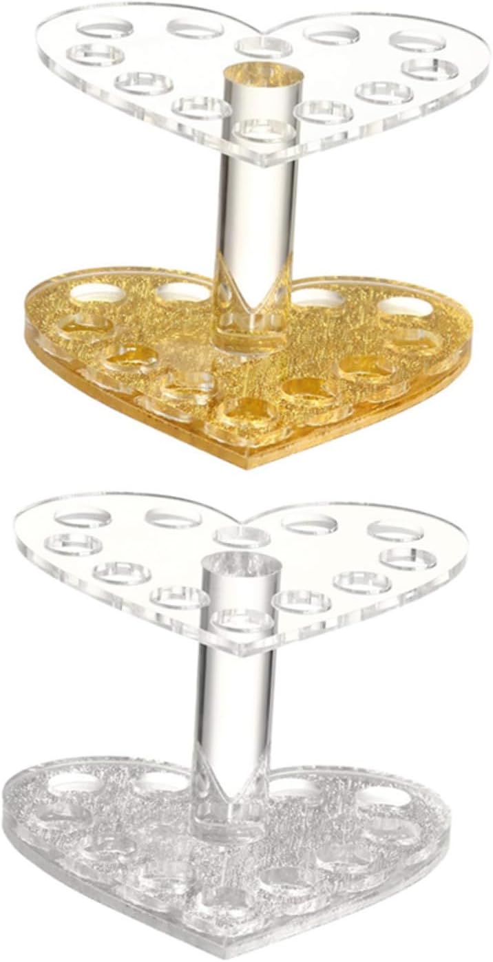 Beaupretty 2pcs Acrylic Gel Brush Pen Holder 12 Holes Heart Shape Eyeliner Lip Liner Holder Makeup Nail Brush Rest Display Stand