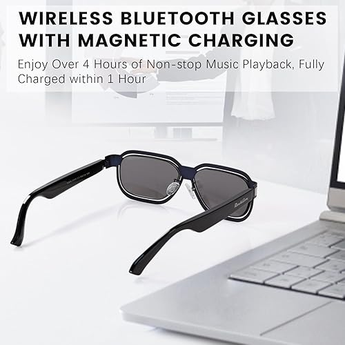 Miniatura 6 de Lentes Bluetooth elegantes, lentes inteligentes inalámbricos con auriculares Bluetooth de oreja abierta, control de voz, hechos de acero inoxidable