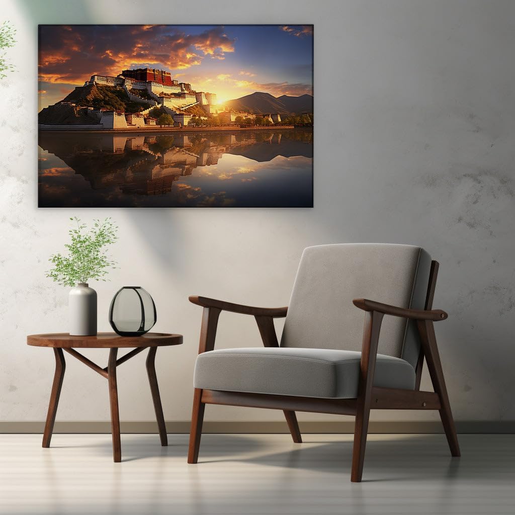 Canvas for Living room. Majestic Reflections of Potala Palace at Twilight, 27 x 18 inch Canvas Wall Art - Ready to Hang