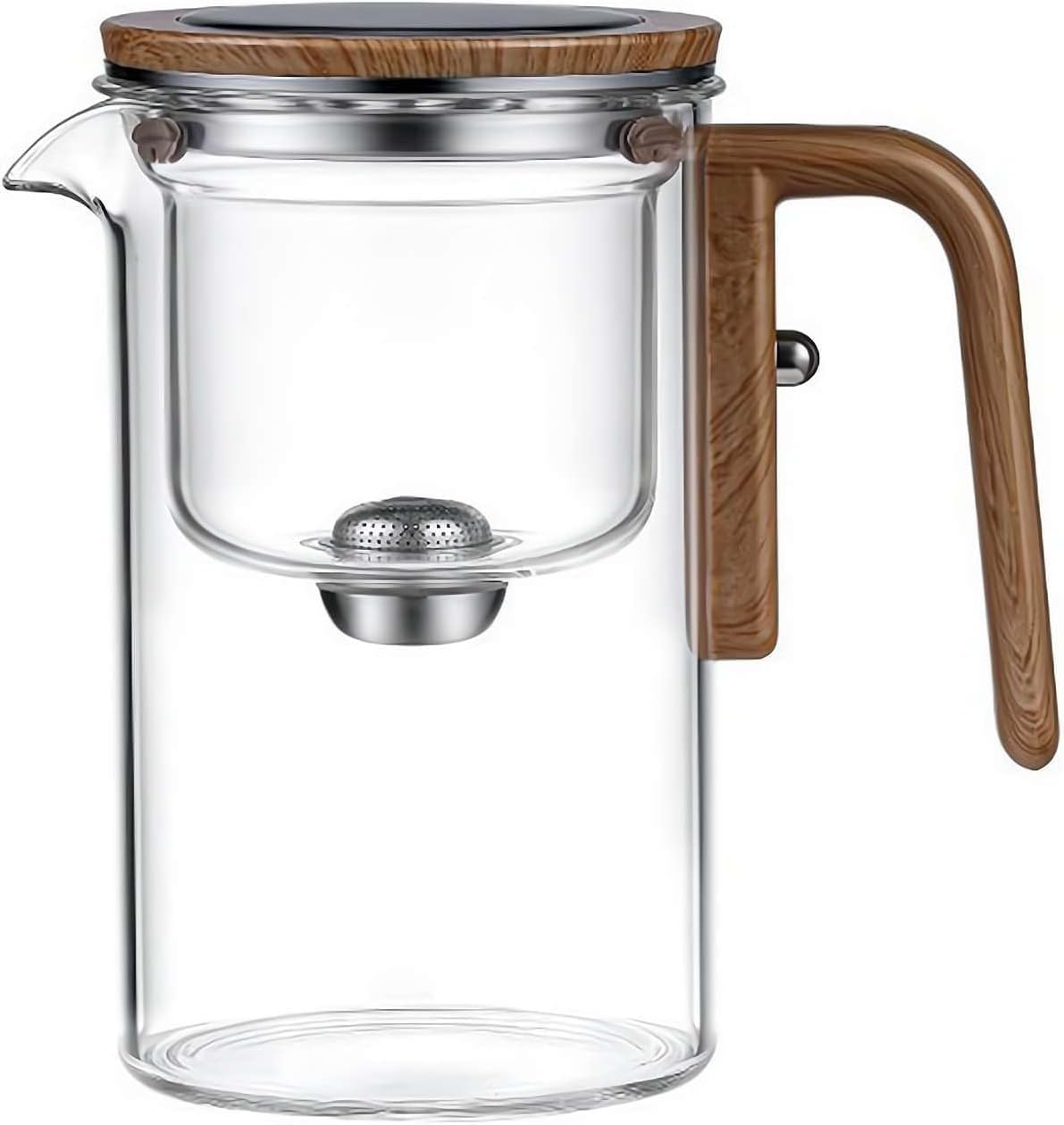 Teiera in vetro con infusore a pressione, teiera incantata 2 in 1, con manico in legno, regalo per gli amanti del tè, colore bianco, 720 ml