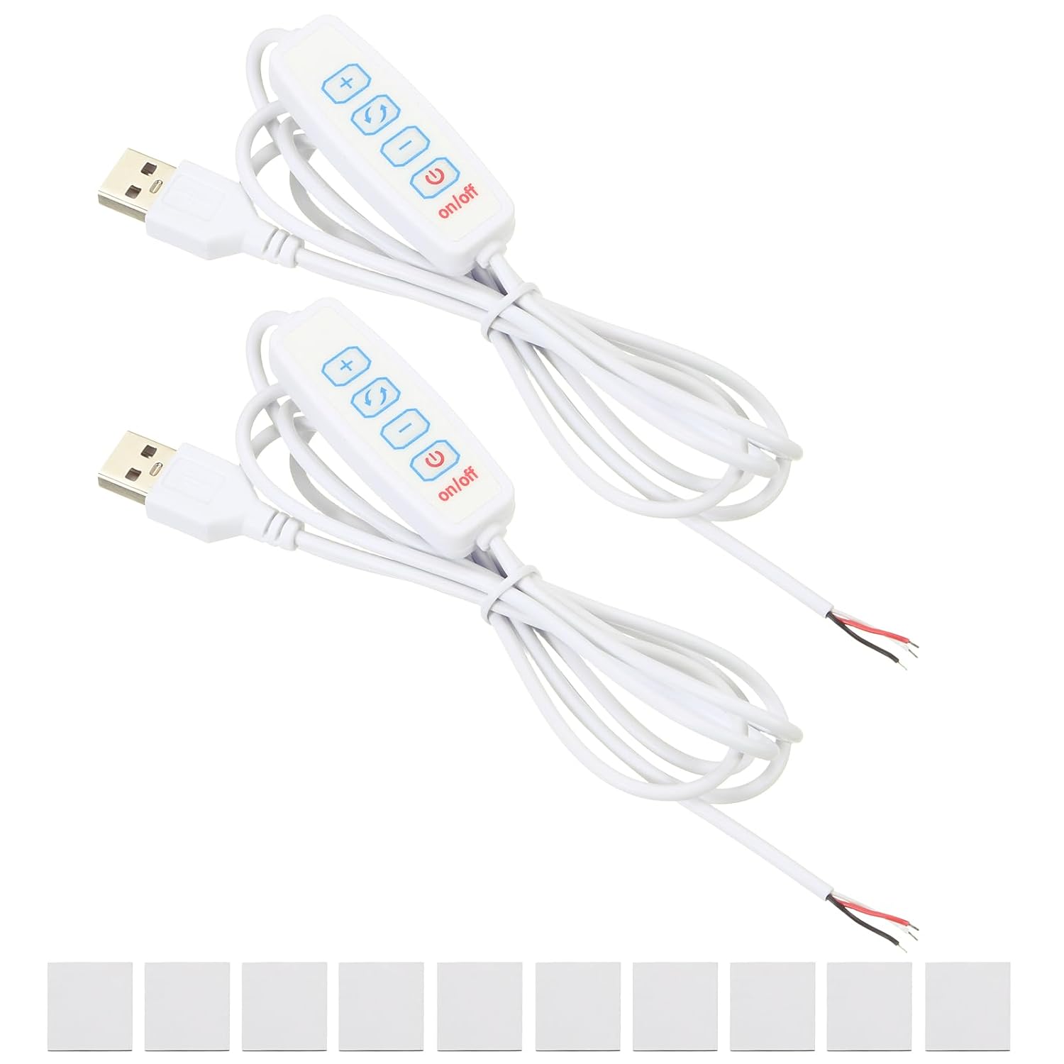 PATIKIL 4.92ft LED Strip Dimmer Switch, 2set DC 5V Button USB Inline Switch Pigtail Cable Brightness Adjustable Controller with Tape for LED Rope Light, White
