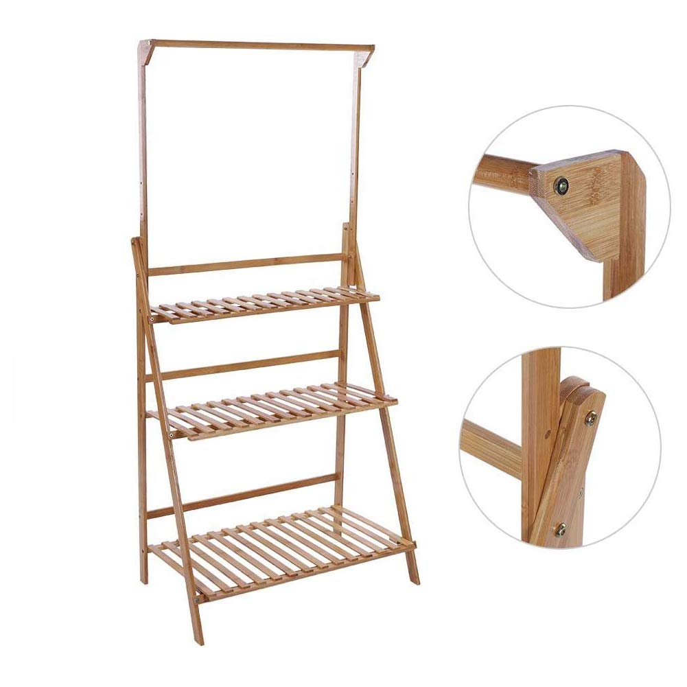 Blumenständer, 3 Ebenen Bambus Pflanzenregal Pflanzentreppe Outdoor Blumenregal Blumentreppe Draußen Pflanztreppe für Balkon Garten Deko 68,5 x 40 x 144 cm