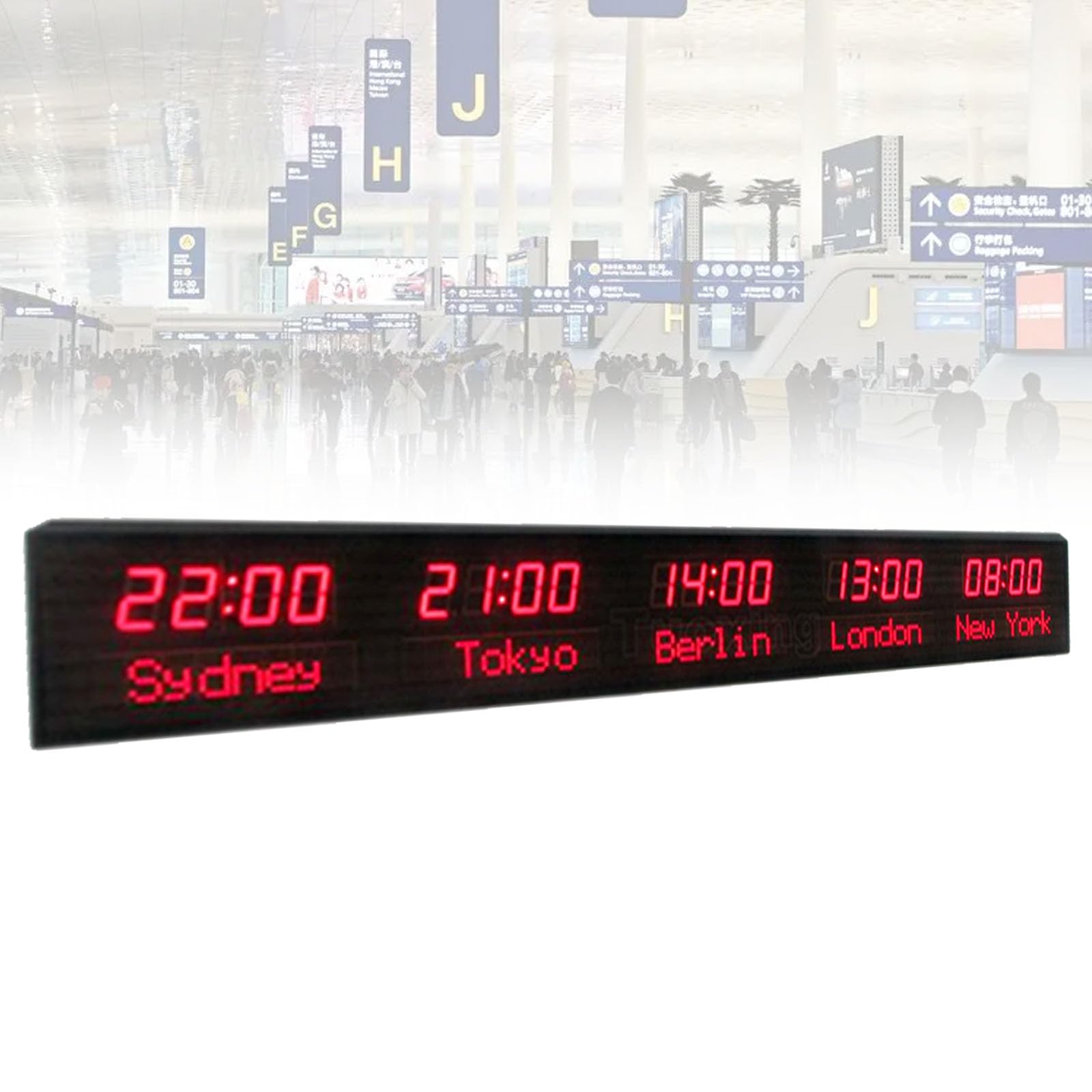 Orologio digitale con fusi orari multipli, display orario mondiale a 5 città, luminosità regolabile, per hotel, uffici, aeroporti