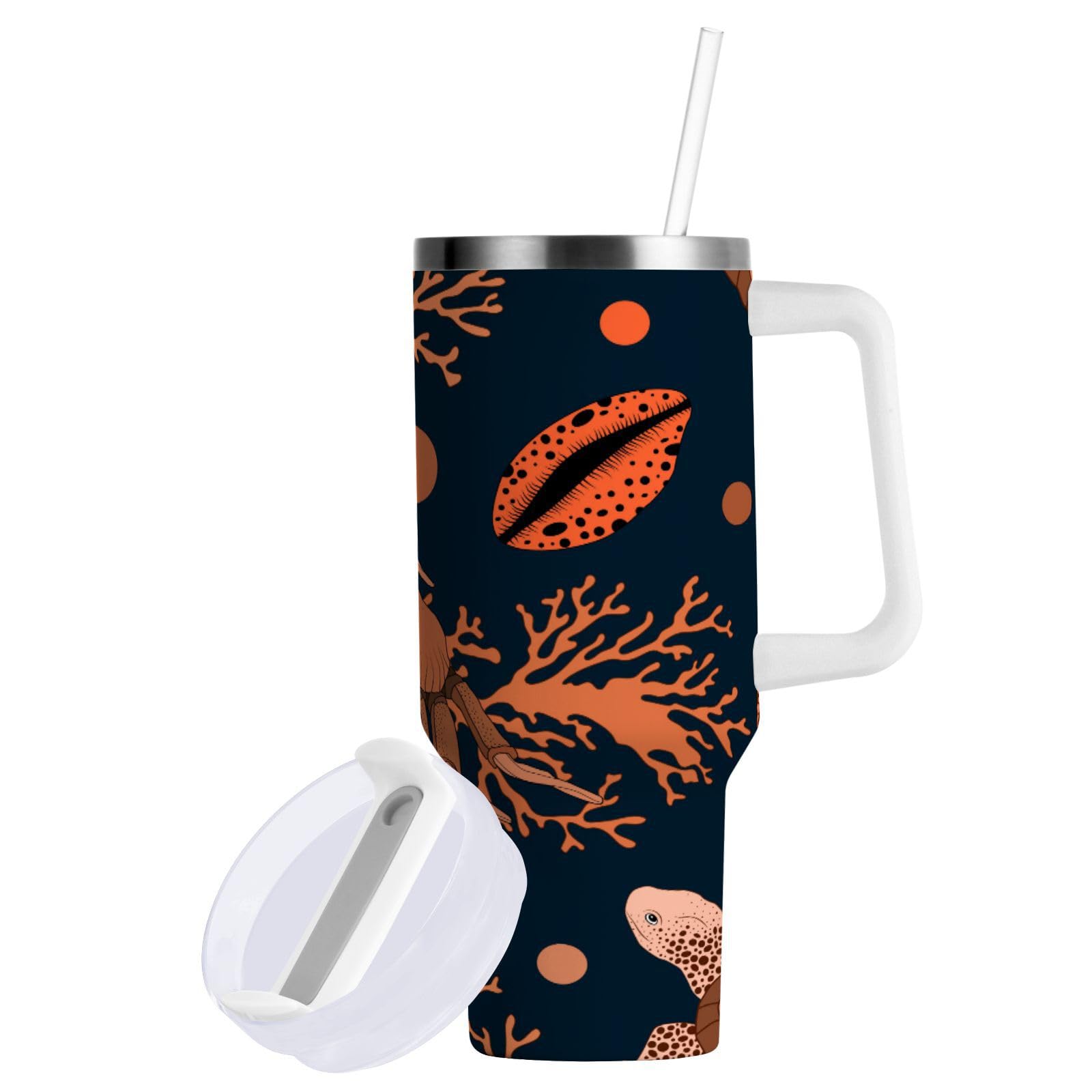 Boccsty Bicchiere isolato in acciaio inox con stampa barocca, riutilizzabile, da 1184 ml, tazza da caffè e da viaggio, con manico e cannuccia, per casa, ufficio, auto