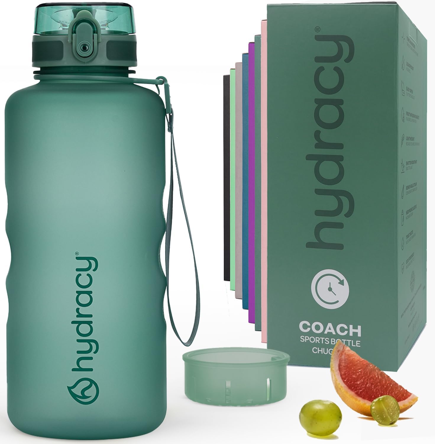 Hydracy Water Bottle with Time Marker -Large Half Gallon 2 Litre BPA Free Bottle & No Sweat Sleeve -Leak Proof Gym Bottle with Fruit Infuser Strainer & Times to Drink -Ideal for Sports & Outdoors
