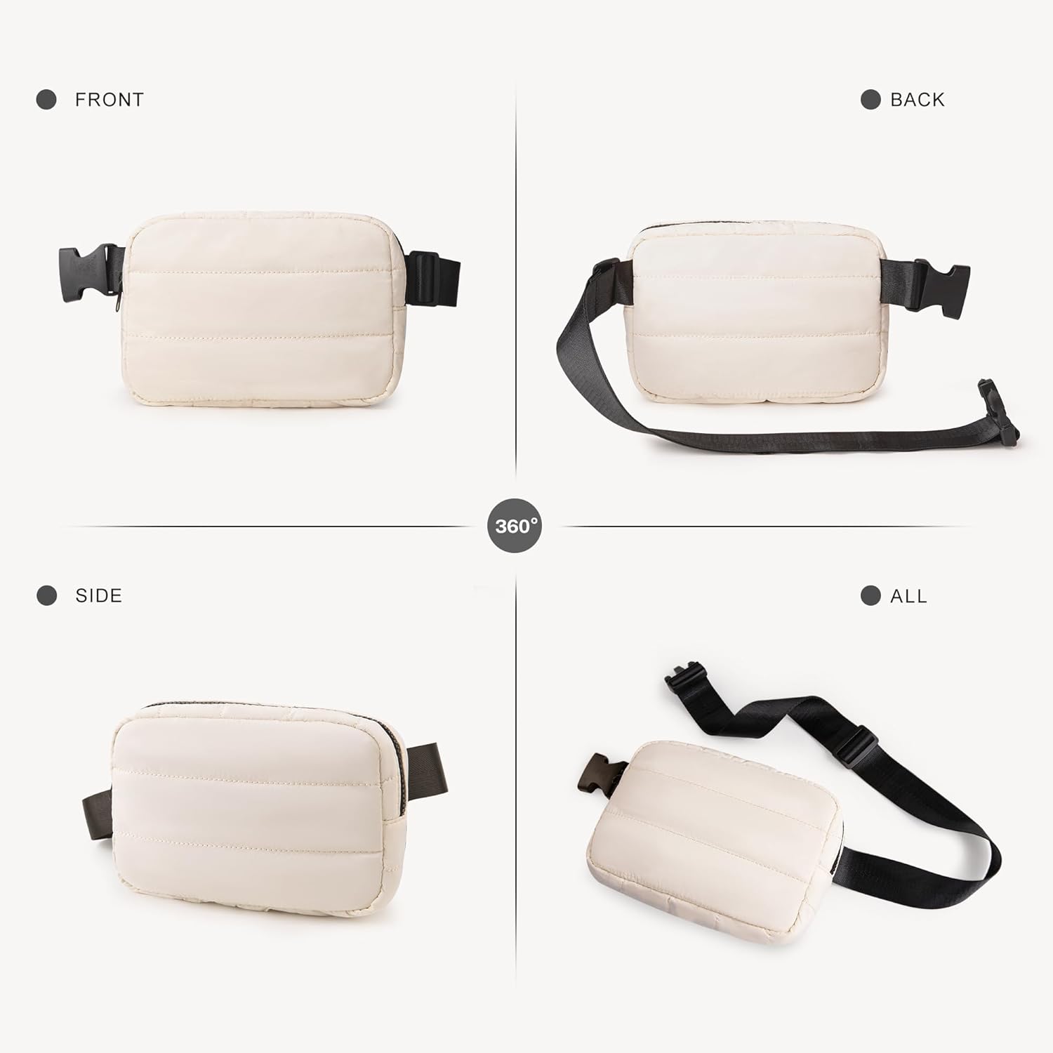 Viva Terry Puffer Belt Bag for Women and Men Small Quilted Crossbody Fanny Pack with Adjustable Strap for Running Hiking Travel Workout-Beige - Image 3