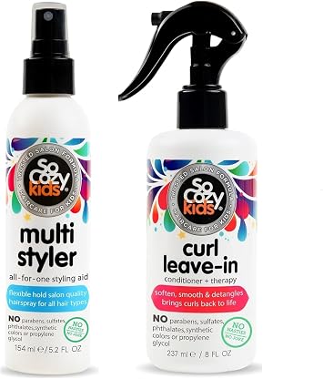 SO COZY Leave In Conditioner Spray 8 Fl Oz Paraben-Free Detangler for Kids Curly Hair & SoCozy Multi Styler For Kids Hair, Synthetic Colors or Dyes, 5.2 Fl Oz
