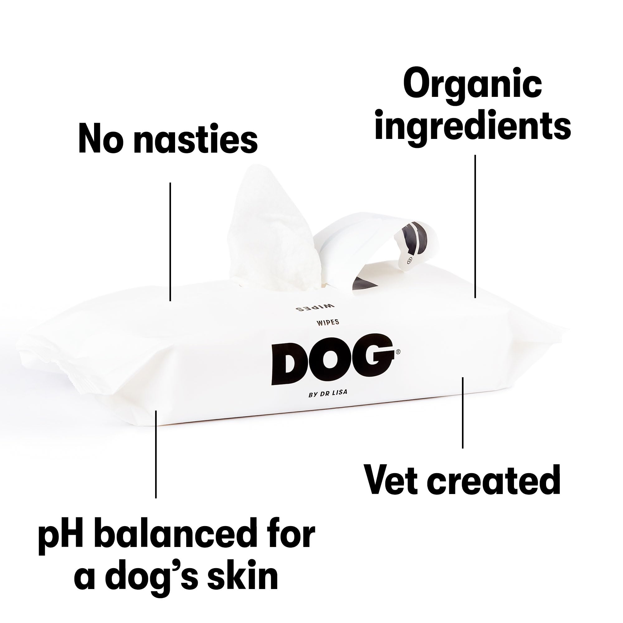 DOG by Dr Lisa - Toallitas de viaje para perros, a base de plantas, toallitas de baño naturales para perros, hechas de bambú 100% compostable, creadas por veterinarios, veganas, no tóxicas, tamaño de