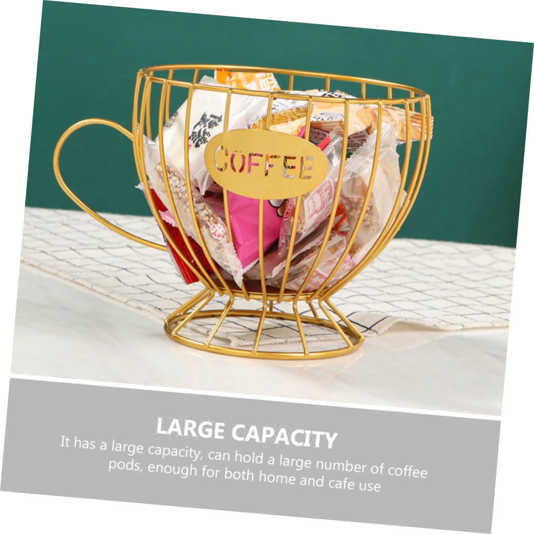 Large Capacity Iron Coffee Pod Organizer Basket Multipurpose Desktop Holder for Coffee Capsules and Fruit Storage for Home Office Cafe Countertop