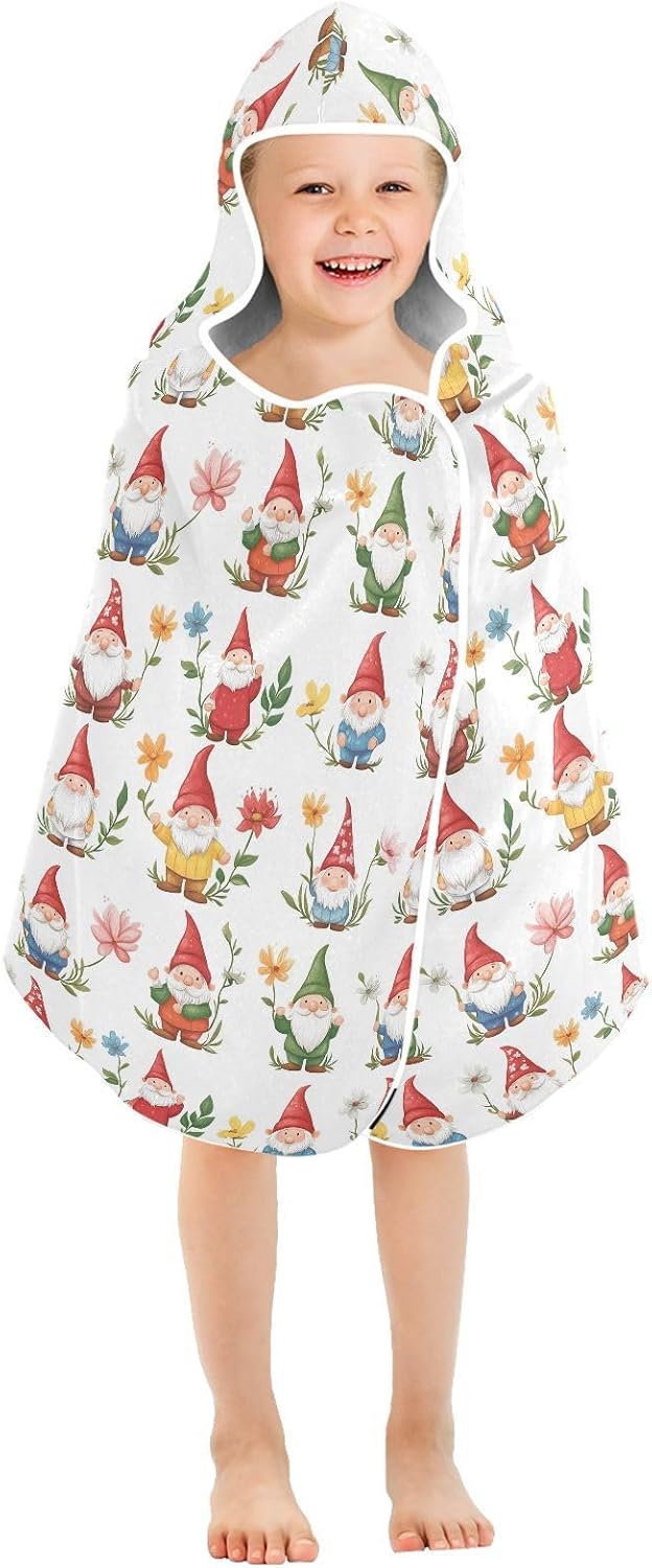Hooded Beach Towel Cartoon Funny Gnomes White Boys Hooded Beach Towel Quick Dry Kids Bath Towels with Hood