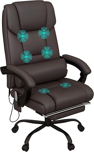 Miniatura 13 de Vinsetto Silla de oficina de masaje de respaldo alto con 6 puntos de vibración, silla de computadora reclinable de piel sintética, silla