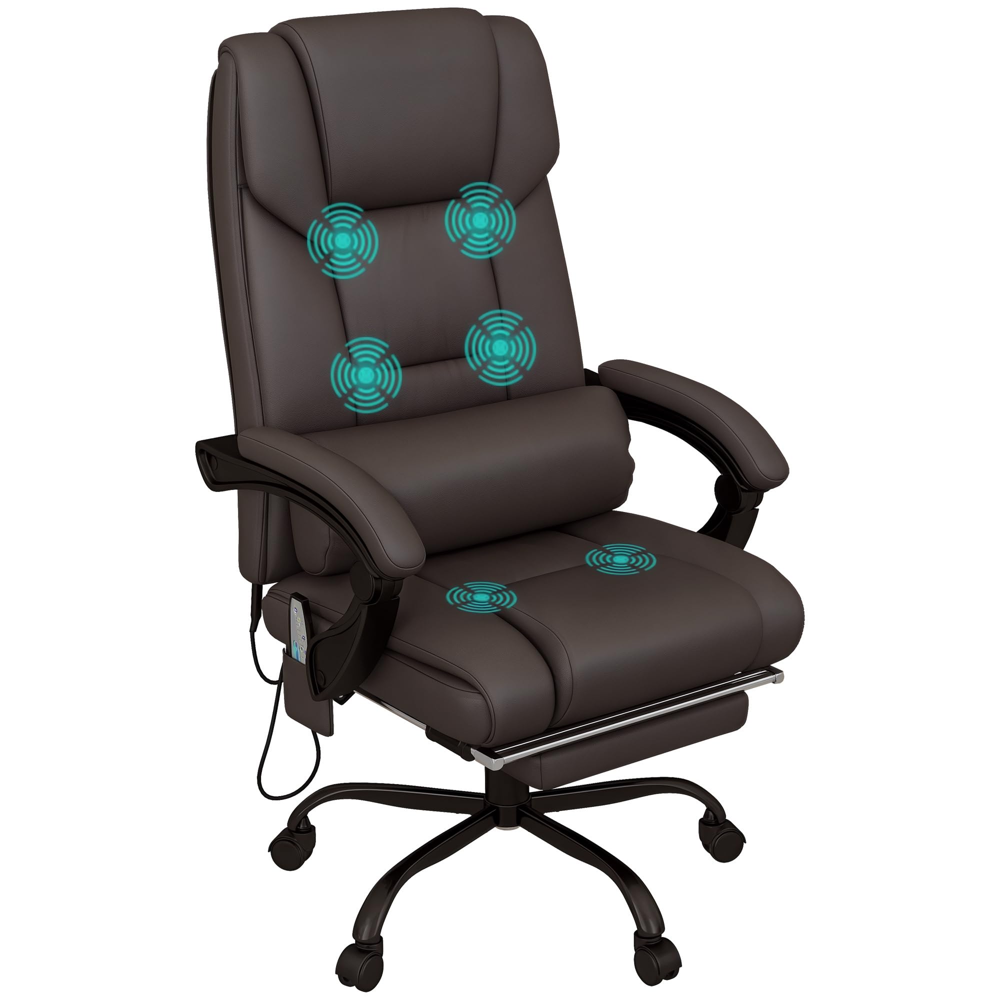 Vinsetto High Back Massage Office Chair with 6 Vibration Points, PU Leather Reclining Computer Chair, Ergonomic Desk Chair with Footrest Adjustable