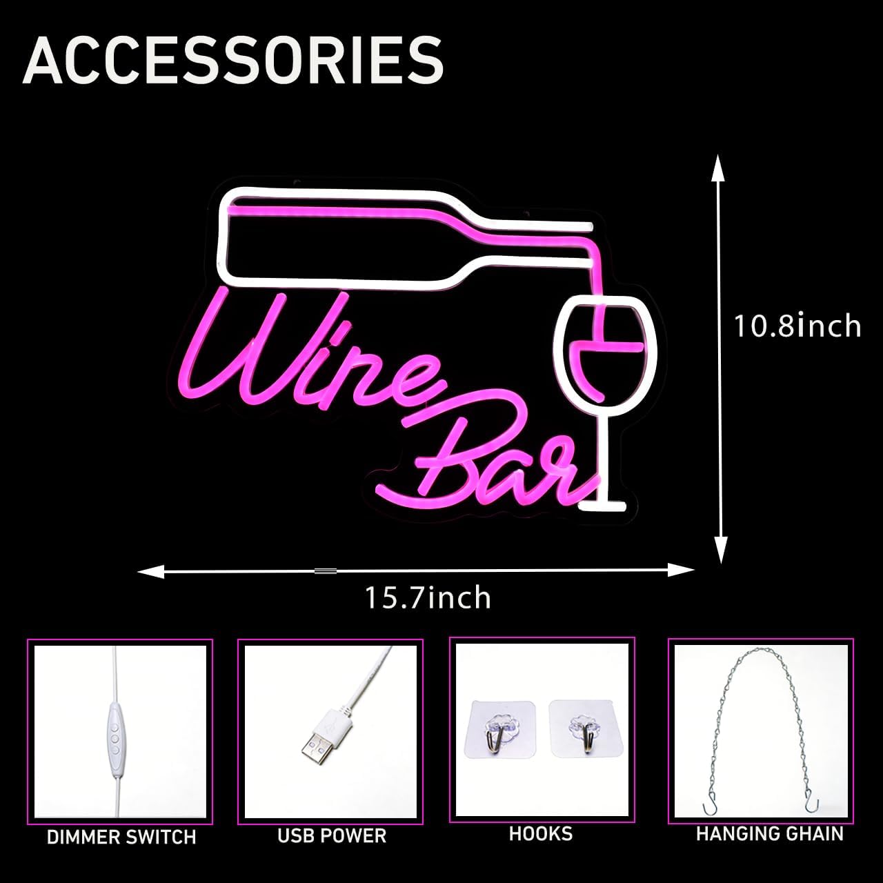 Wine Bar Neon Sign for Wall Decor,Dimmable LED Wine Beer Neon Light for Home Bar Pub Restaurant Kitchen Man Cave Wedding Party,5V USB Powered Night Light Gift for Wine Lovers