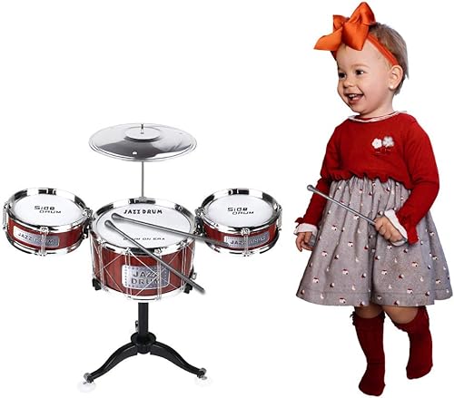 AHOMASH Juego de batería de jazz para niños de 1 a 6 años – Kit de juguete musical con platillo y baquetas – Instrumento de ritmos de plástico