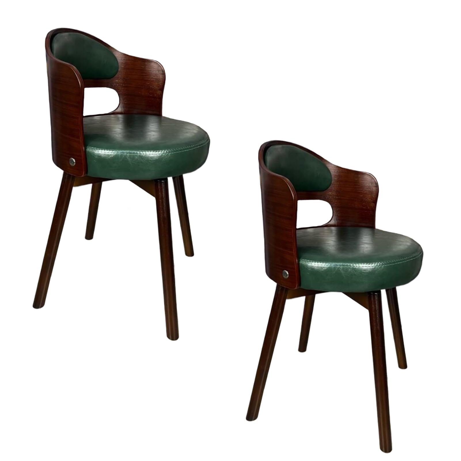 Lot de 2 chaises de salle à manger pivotantes rembourrées modernes du milieu du siècle avec accoudoirs, coussin en cuir synthétique et pieds en bois massif vintage, faciles à entretenir, vert