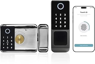 smart latch double gate lock, electronic gate latch for outdoor fence, waterproof keyless smart rim lock, electric double sided keypad locks, Fingerprint, Passcode, Key, IC Card, Tuya App