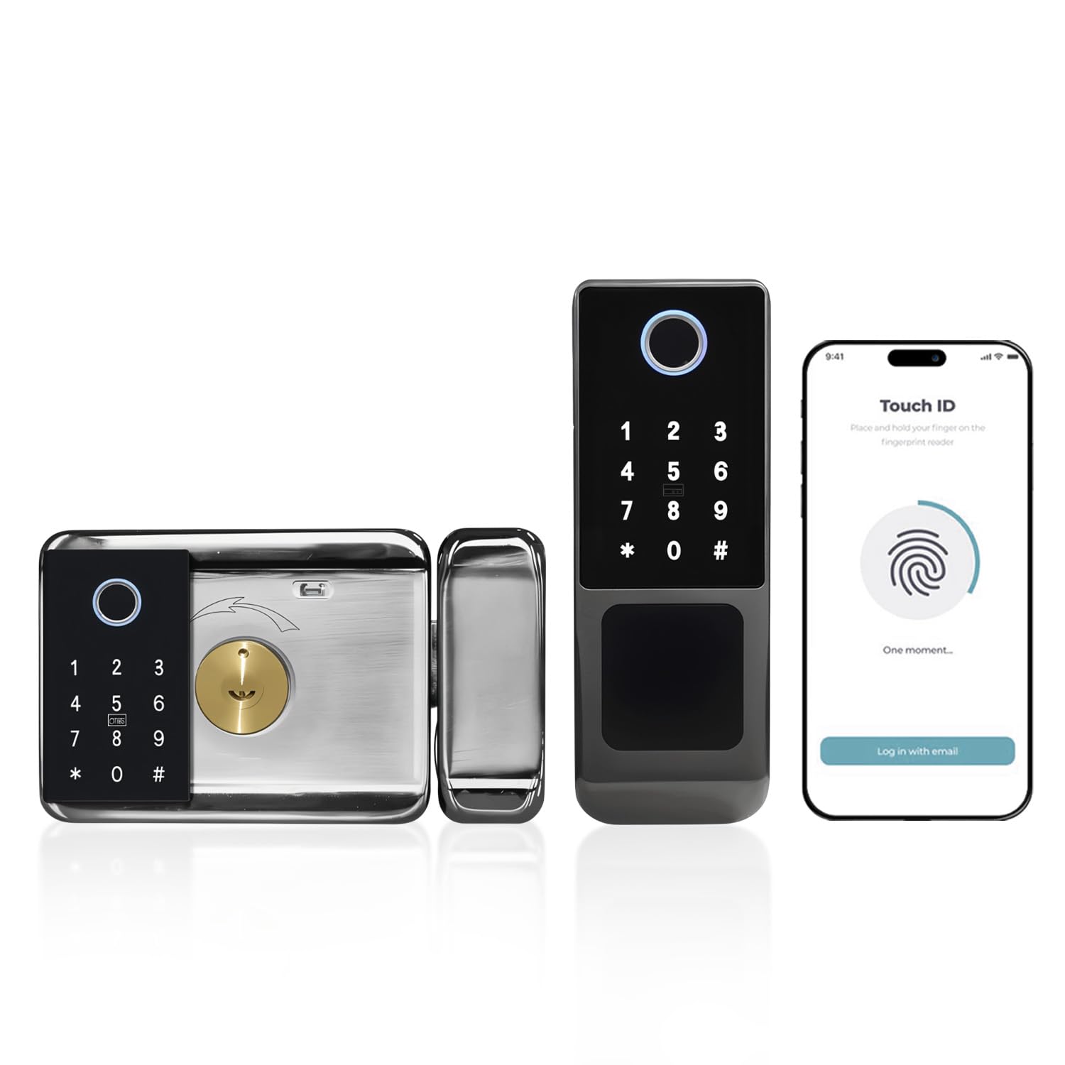 Photo 1 of smart latch double gate lock, electronic gate latch for outdoor fence, waterproof keyless smart rim lock, electric double sided keypad locks, Fingerprint, Passcode, Key, IC Card, Tuya App