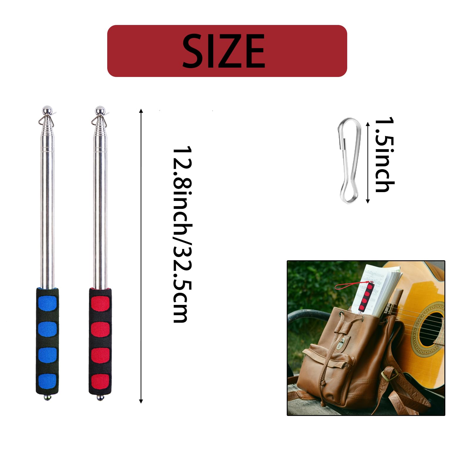 2 PCS 8.2ft Telescopic Flag Poles,Stainless Steel Handheld Portable Extendable Retractable Flagpoles with Clips,Anti-Slip Grip,Telescoping Banner Flag Pole Pointer for Tour Guide,Teachers,Festival