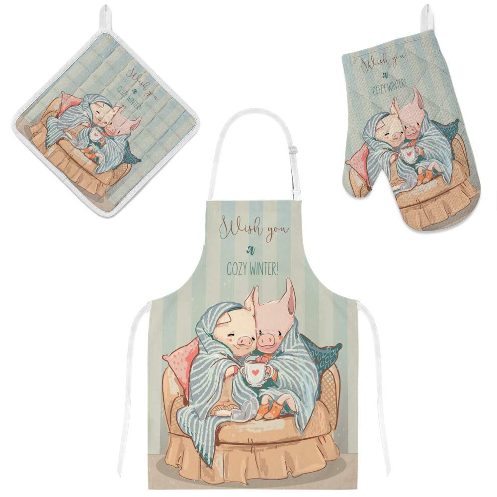 Tablier de cuisine et maniques cozy pour préparer les repas d'hiver