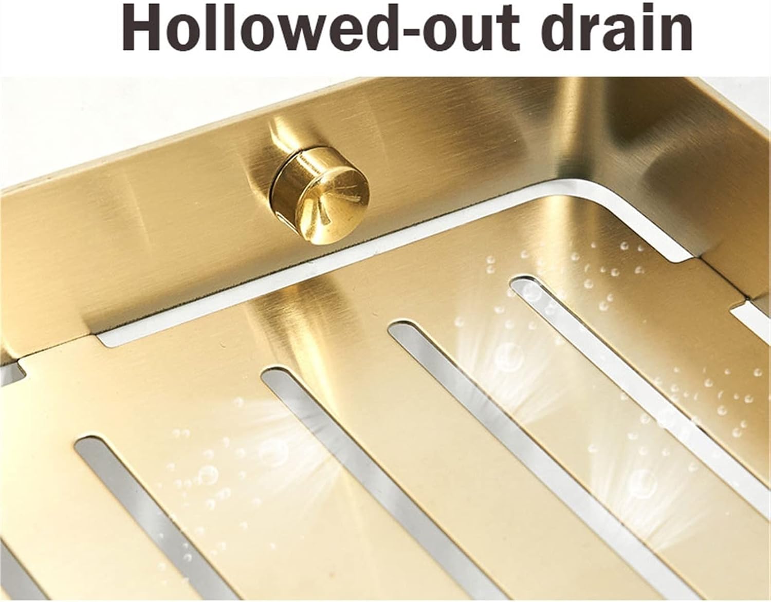 Soap Dish Brushed Gold Stainless Steel Rectangular Wall Mounted Soap Holder with Drain and Screws (Small)